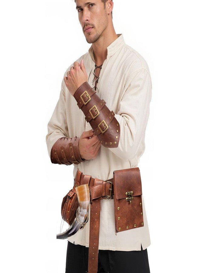 KOTORA Renaissance Costume Belt Pouch Bracers Vial Potion Bottle Leather Keyring Hook LARP Cosplay Retro Ren Faire Festival Dress (Pouch-Brown) - Image 2